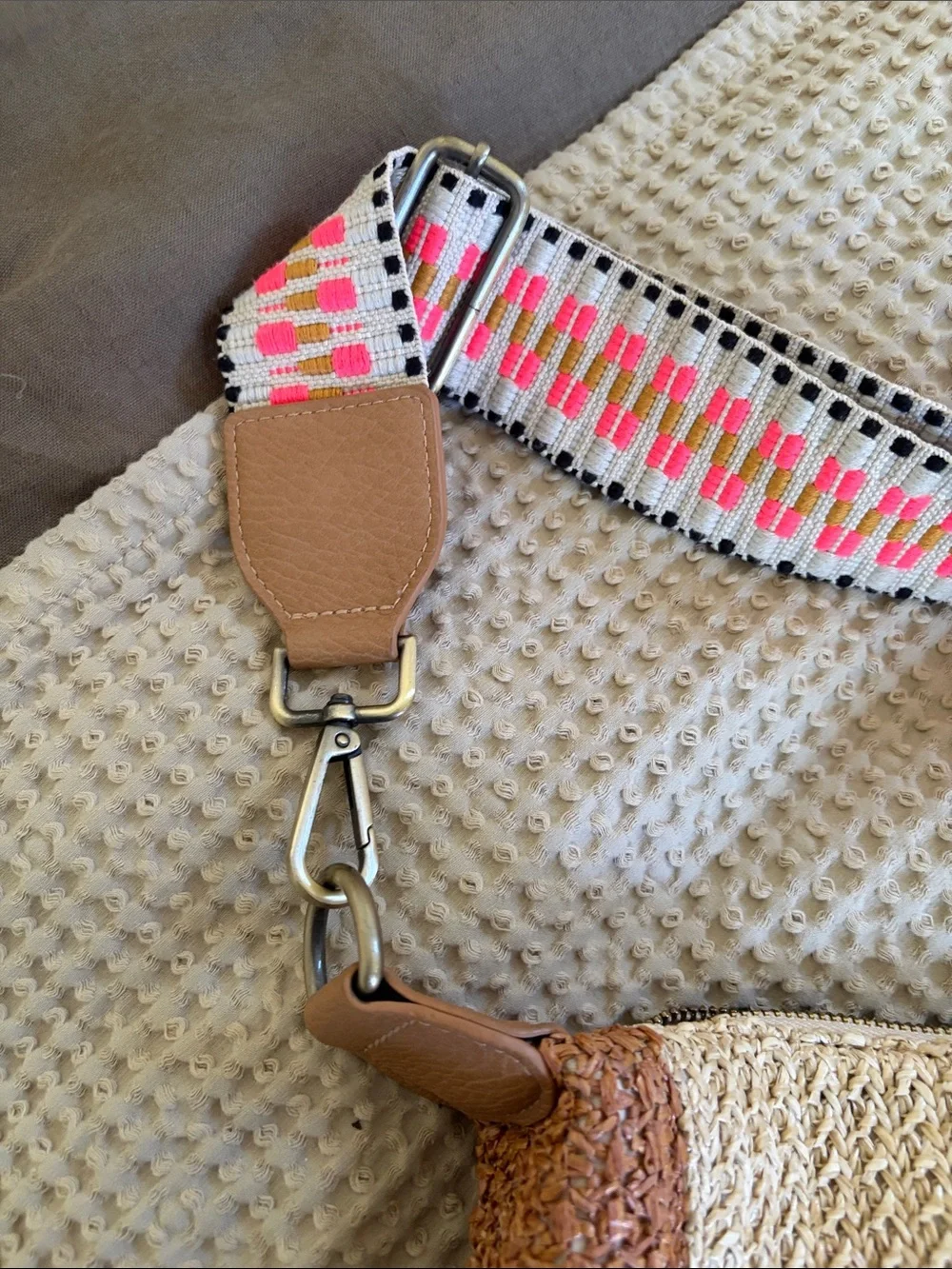Anthropologie Woven Half-Moon Crossbody Bag with Colorful Strap